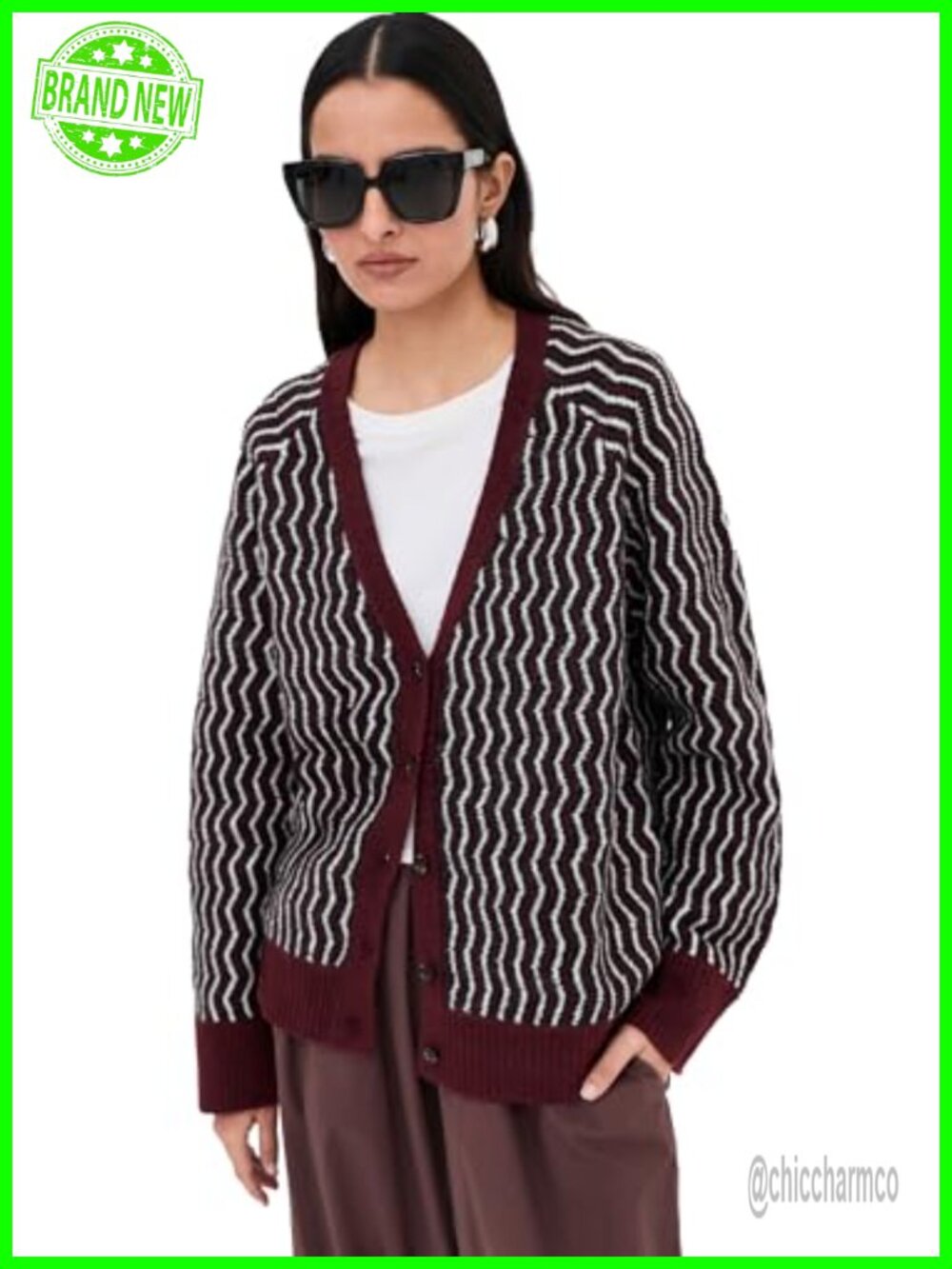 Oversized Cardigan Heavyweight Stretch Knit Button V-Neck